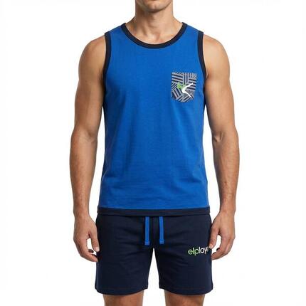 Homme Sport Ensemble Entraînement Coton Élasthanne Blanc-Bleu