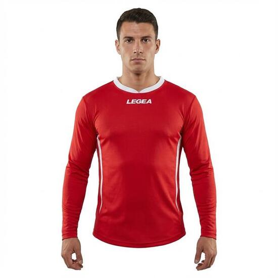Homme Course Maillot Dusseldorf ML Manches Longues Rouge-Blanc