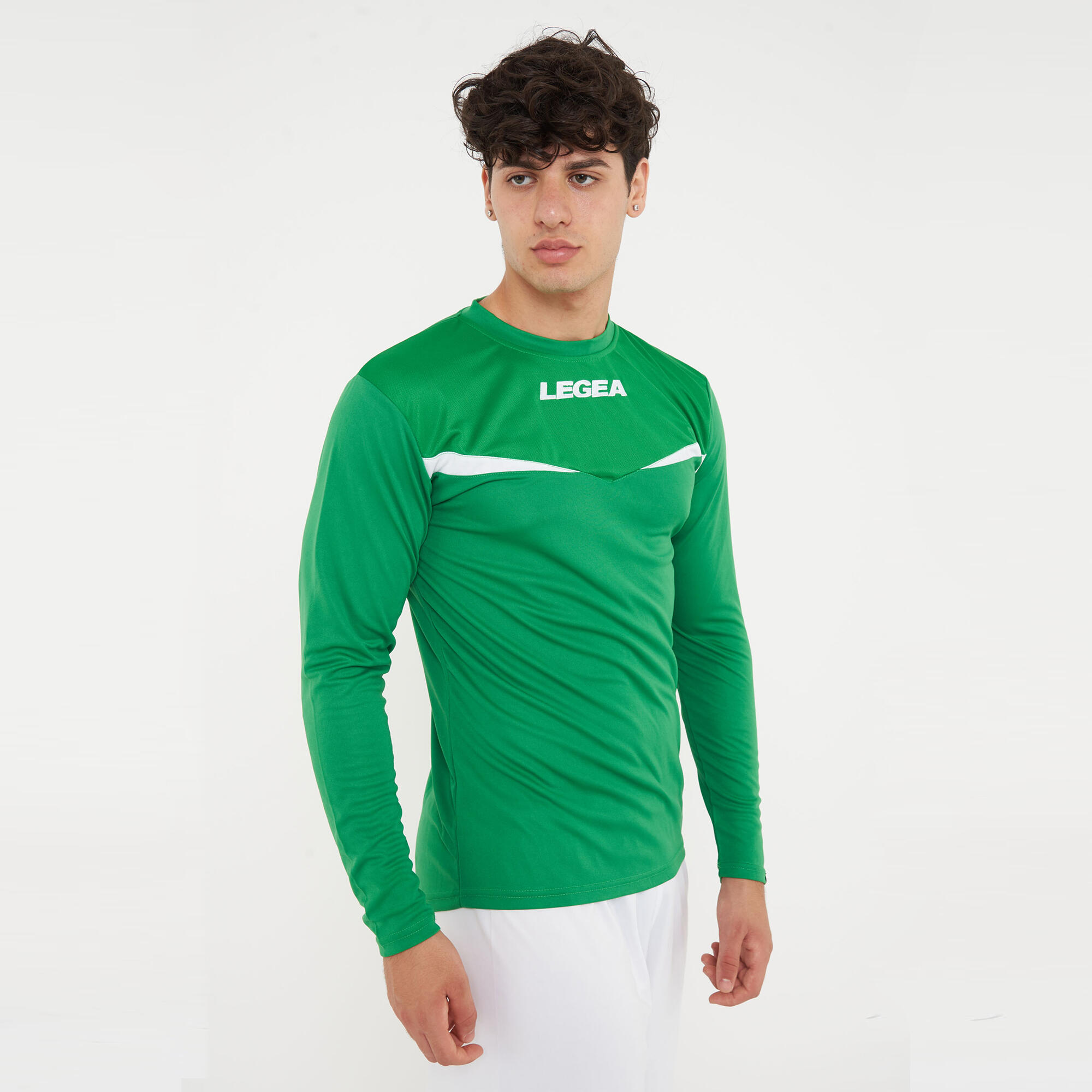 Homme Course T-shirt Manches Longues Vert-Blanc 4/7