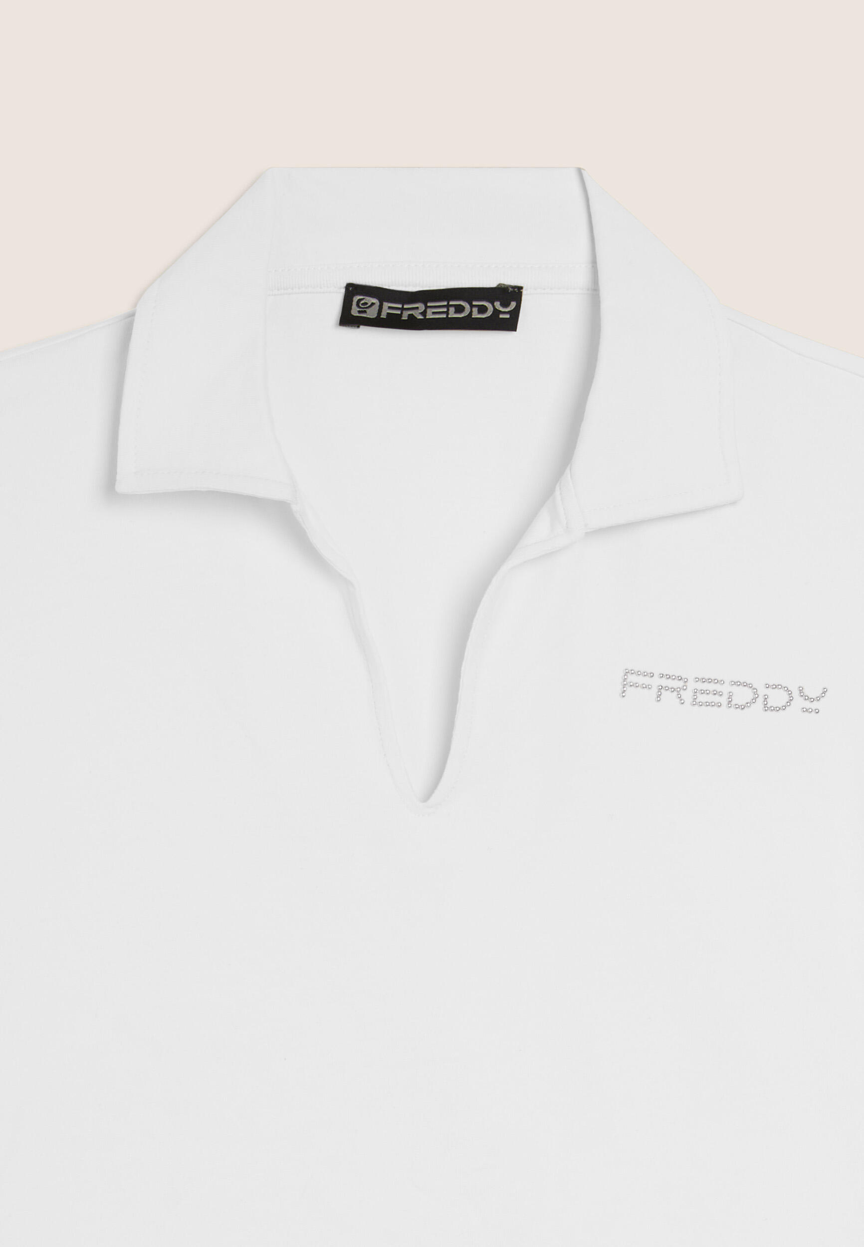 T-shirt Manica Corta con Scollo a V e Collo a Camicia 3/3