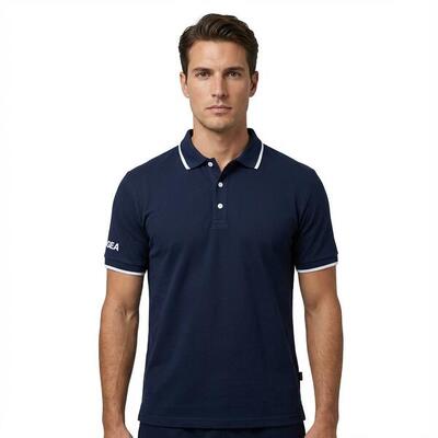 Polo da tennis manica corta in cotone blu-bianco