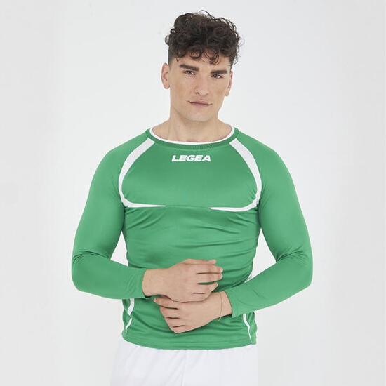T-shirt de running homme à manches longues respirante vert-blanc