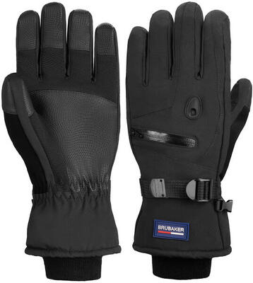 BRUBAKER guanti termici sci/snow impermeabili con tasca zip S/M