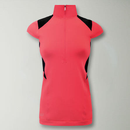 Damen Lauf T-Shirt Fluoreszierendes Koralle-Schwarz