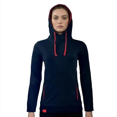 Dames training sweatshirt met capuchon xyna blauw-koraal