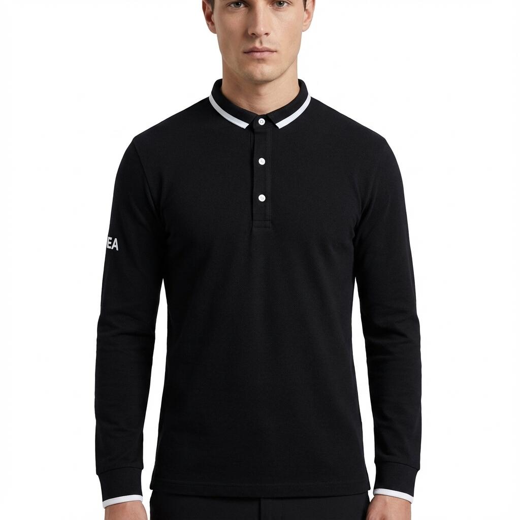Unisex Long Sleeve Training Polo Black-White