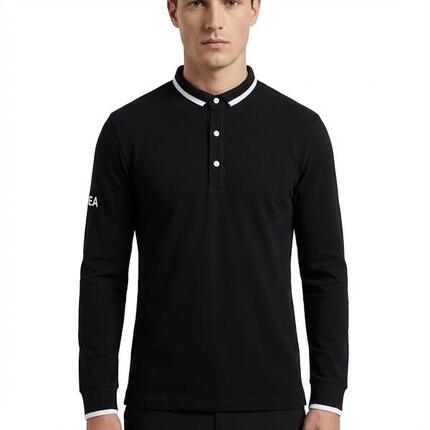 Langarm-Training Polo Schwarz-Weiß