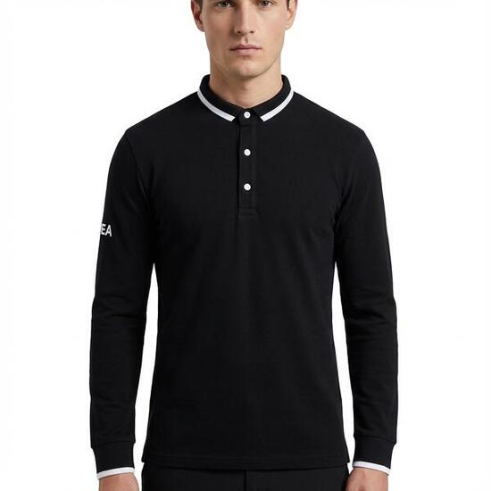 Langarm-Training Polo Schwarz-Weiß