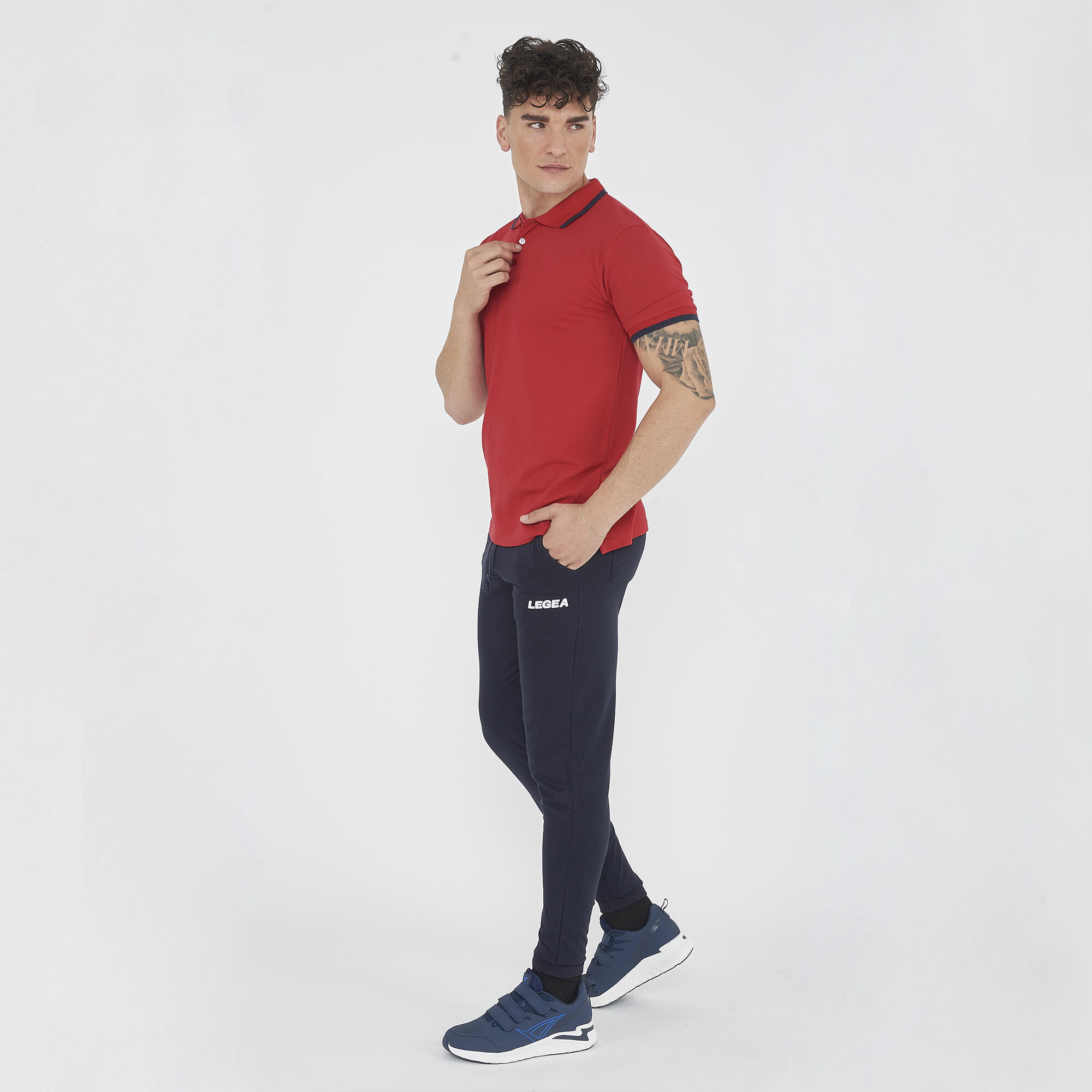 Polo da tennis manica corta in cotone rosso-bianco 4/6