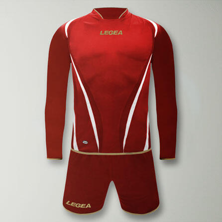 Maglia calcio a maniche lunghe in poliestere rosso-bianco 2/2