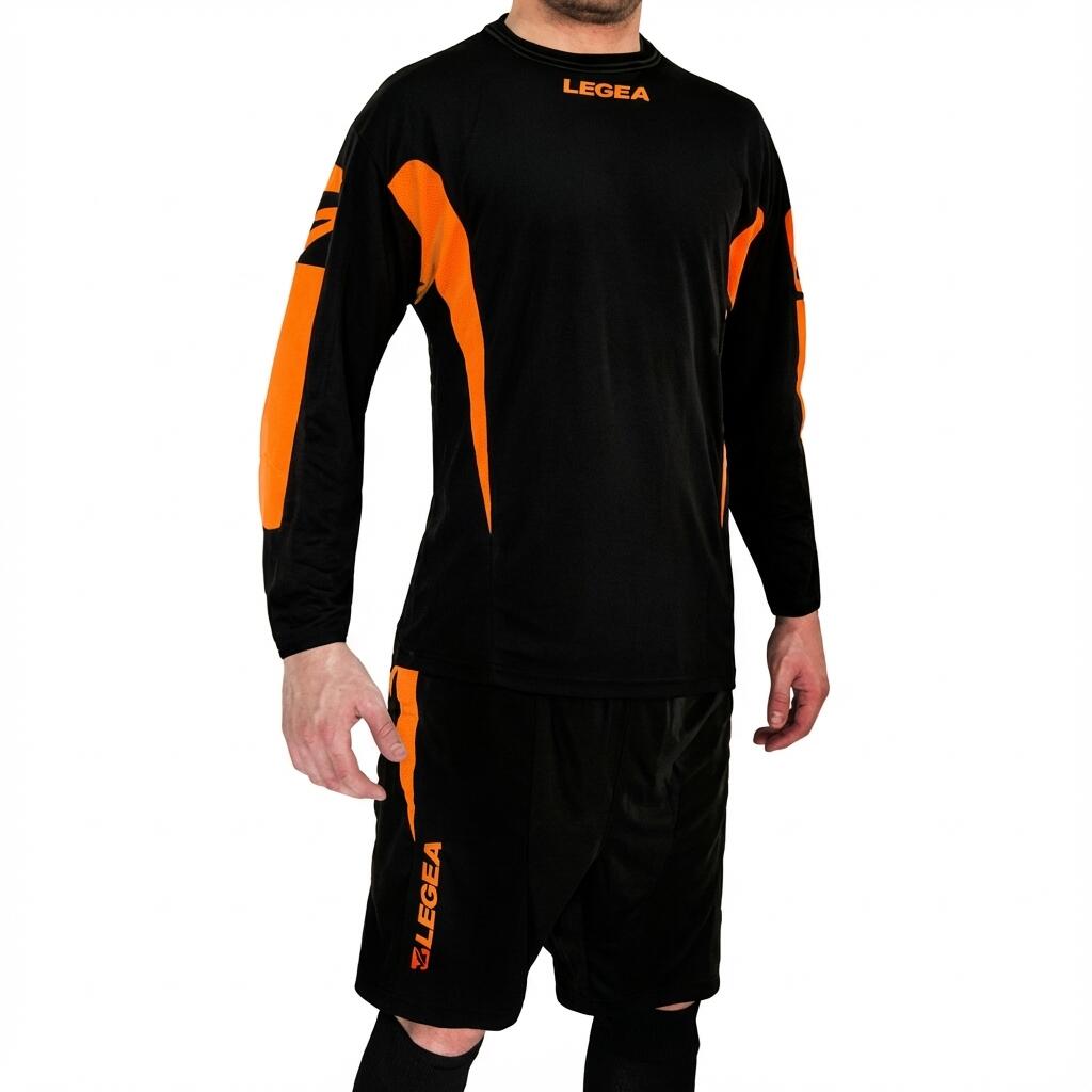 Băiat Fotbal Kit Portiere Traspirant Manici Lungi Si Pantaloni Negru-Portocaliu