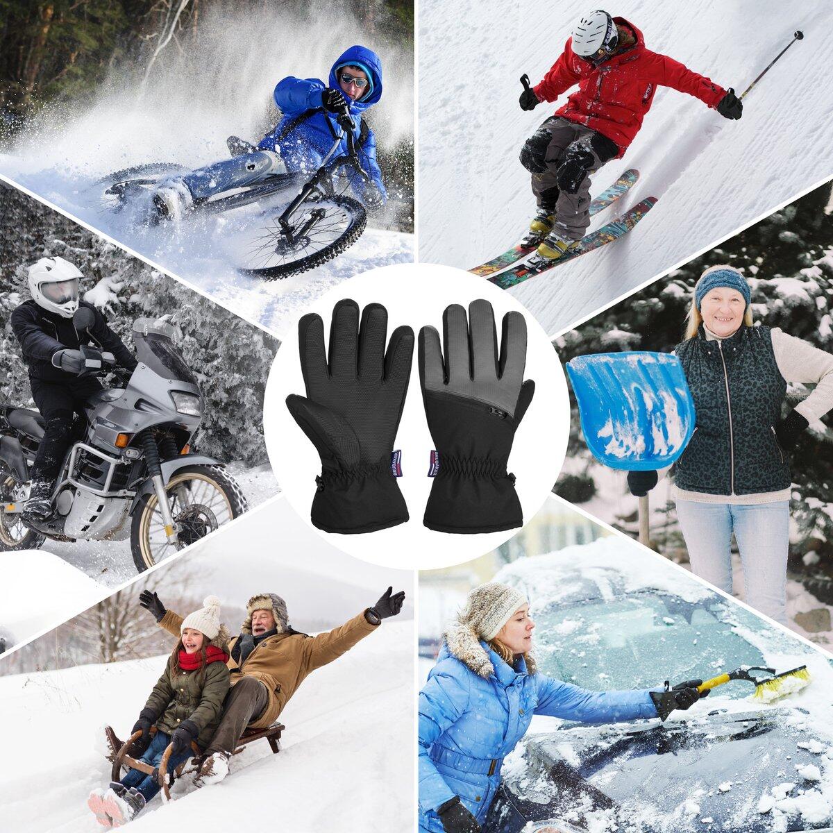 BRUBAKER Gants ski hiver imperméables unisexe poche zippée Noir/Gris L/XL 2/4