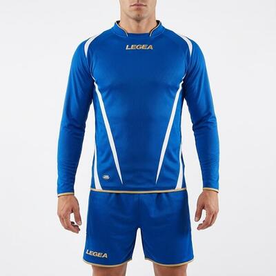 Maglia calcio a maniche lunghe in poliestere blu-bianco