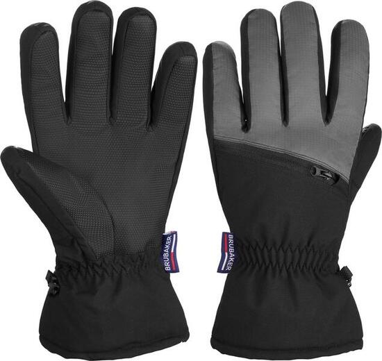 BRUBAKER guanti sci impermeabili con tasca zip nero/grigio M/L