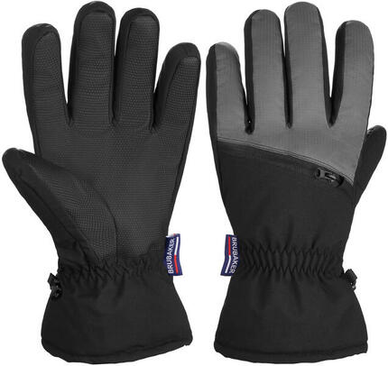 BRUBAKER Gants ski hiver imperméables unisexe poche zippée Noir/Gris L/XL