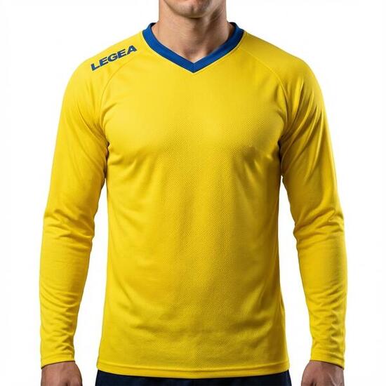 Homme Football Maillot Monaco ML Manches Longues Jaune-Bleu