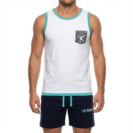 Homme Sport Ensemble Entraînement Coton Élasthanne Blanc-Bleu