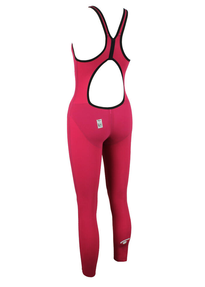 Bañador de mujer color magenta en material sintético para natación. 3/5