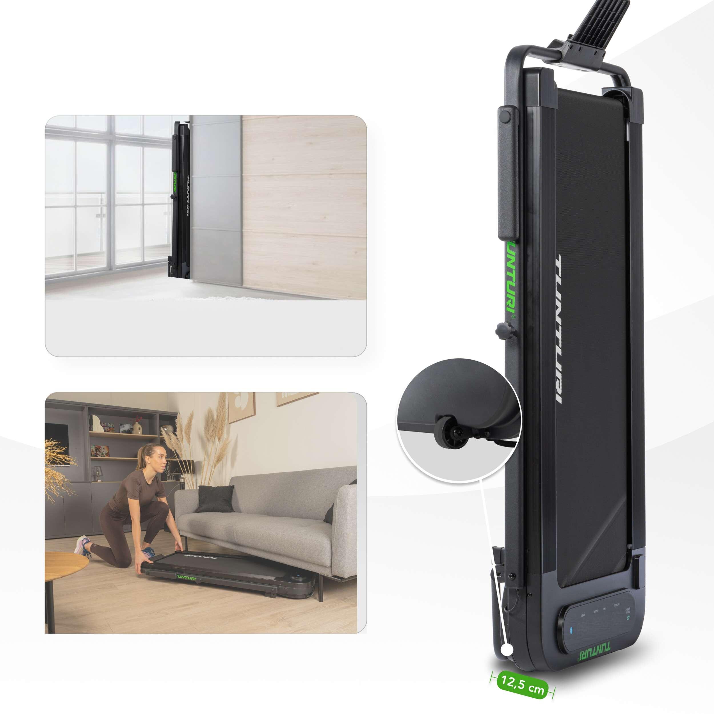 Tunturi Cardio Fit T5 – Tapis De Course Pliable Pour Maison, Vitesse 1-10 Km/h, 16 Programmes, écran LED, Léger 24 Kg Avec Roulettes