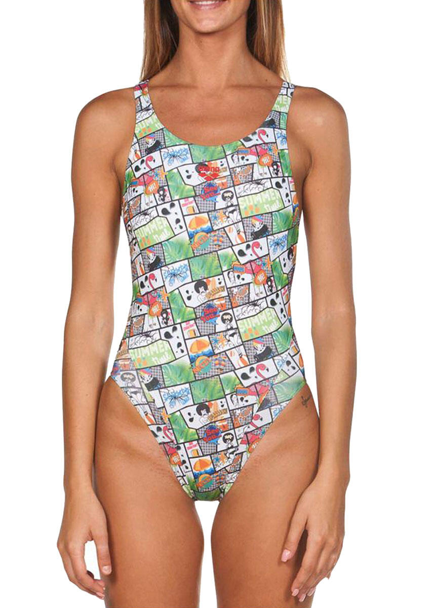 Fato de banho Arena Summer Comic feminino - Verde/Multicolor - Tamanho 30 5/5