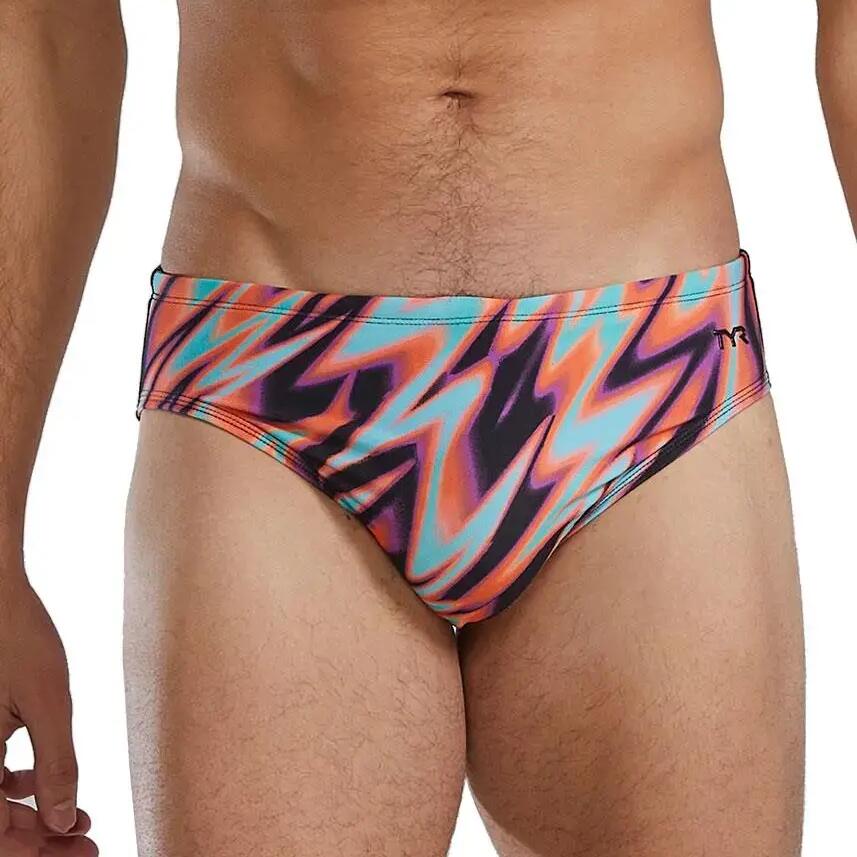 TYR Durafast Elite Disarray Men's Swim Brief Orange/Multi Size UK 30