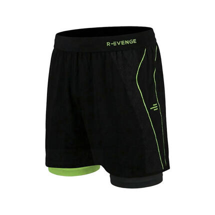 Short homme avec jambières, noir/vert, idéal pour l’entraînement en salle.