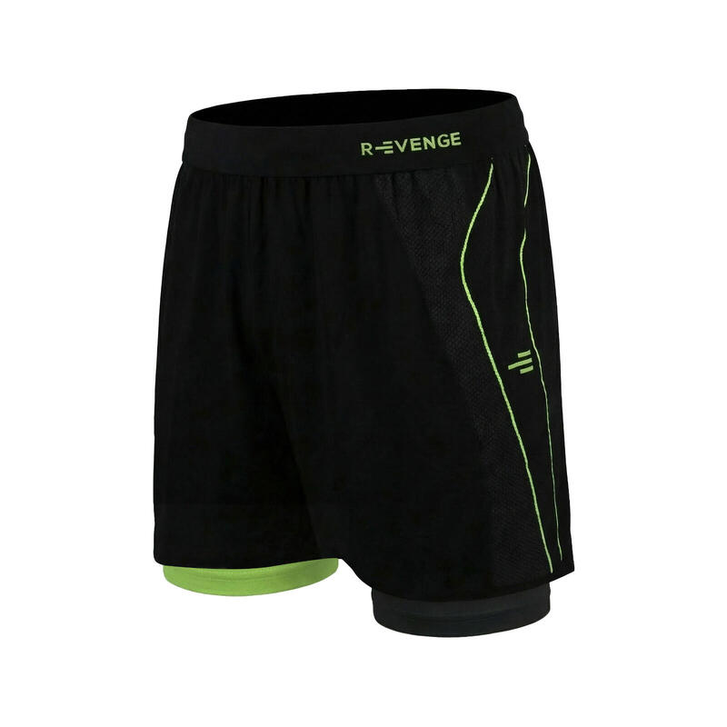 Pantaloni scurți bărbați cu șosetă, negru/verde, pentru sală