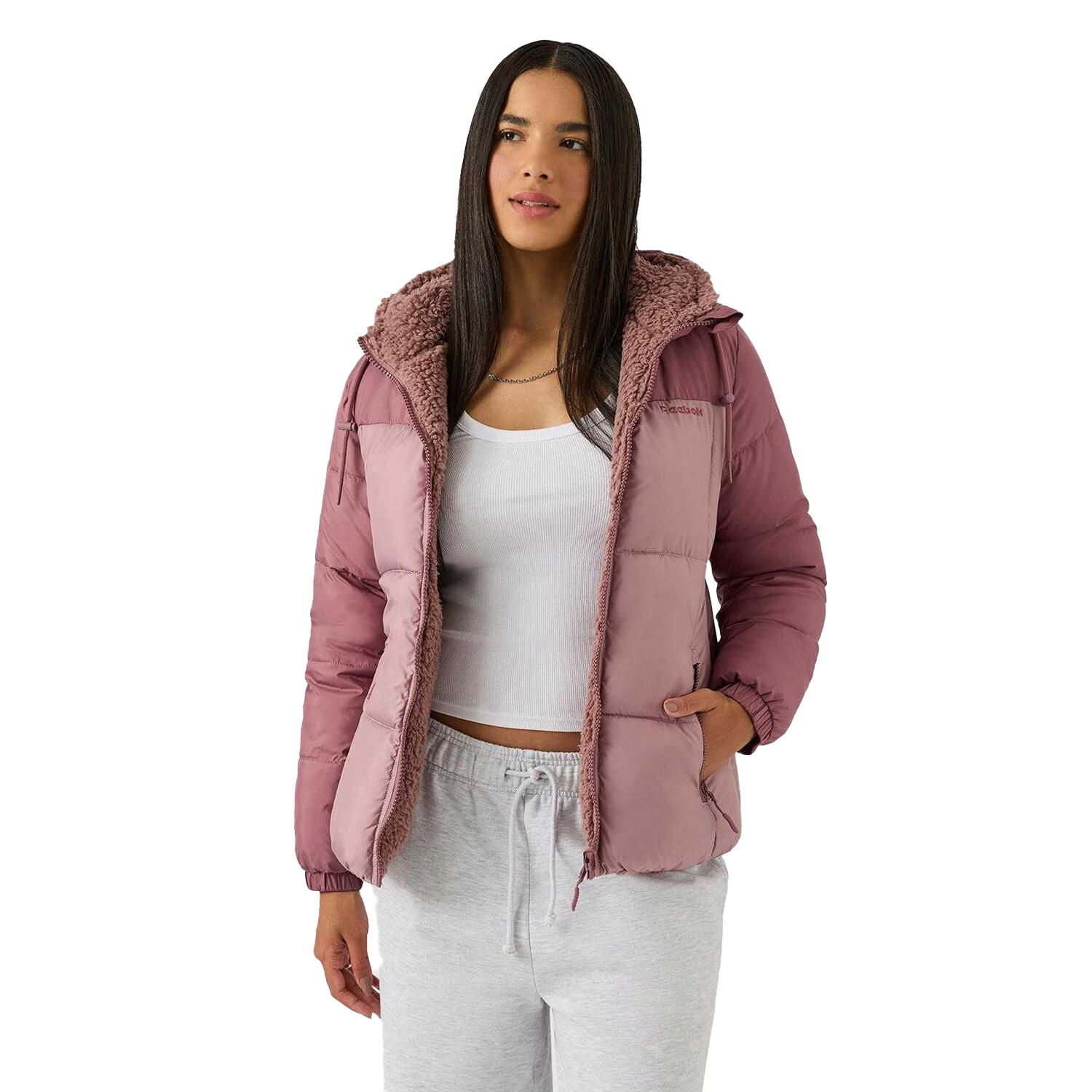 Piumino Sherpa Reversibile Donna Reebok Rosa Polvere 3/4