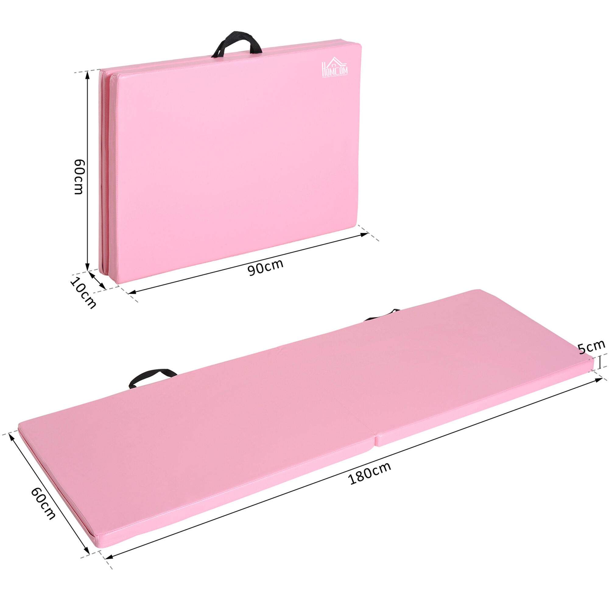 HOMCOM Tappetino da Ginnastica Pieghevole e Antiscivolo 180x60x5 cm Rosa 3/7