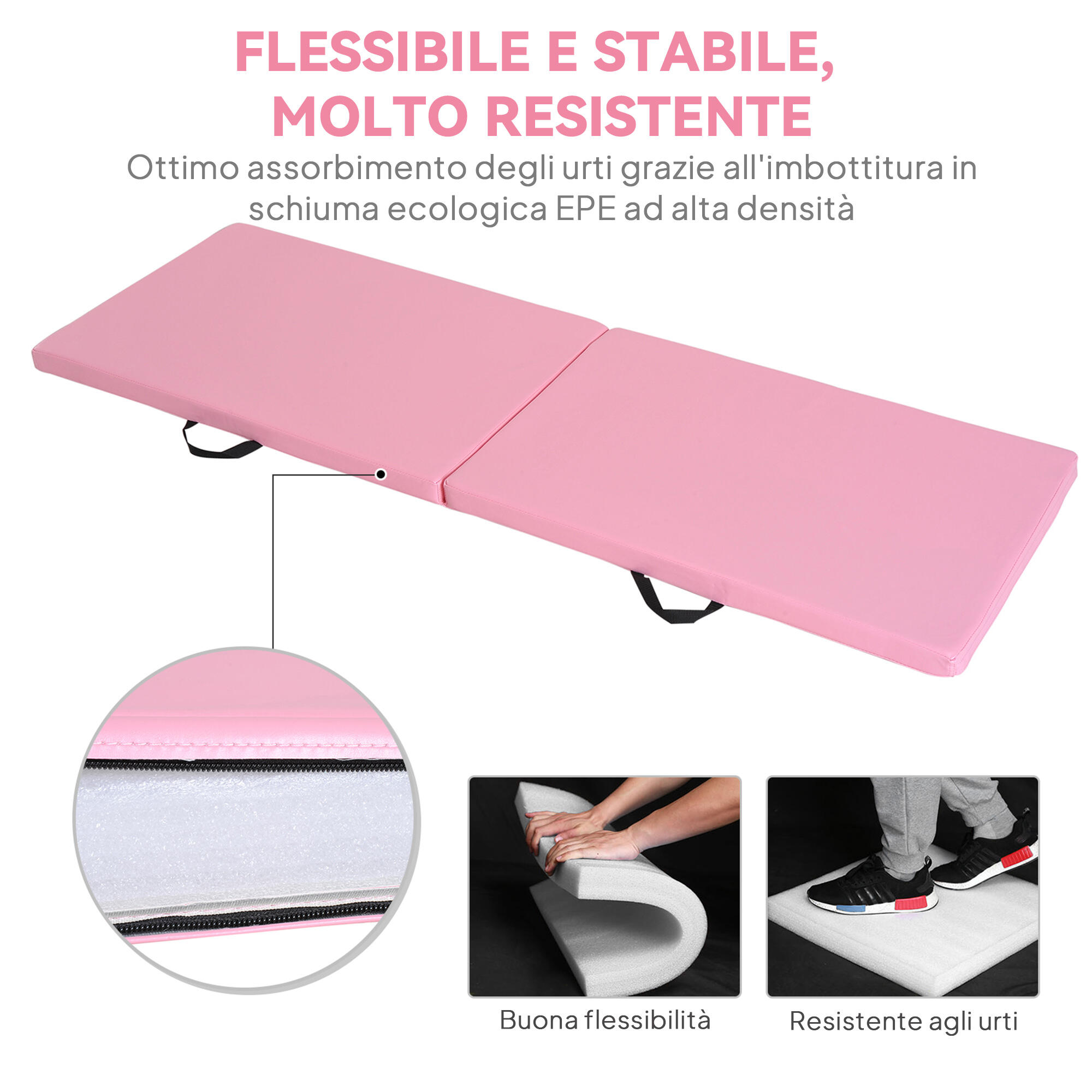 HOMCOM Tappetino da Ginnastica Pieghevole e Antiscivolo 180x60x5 cm Rosa 7/7