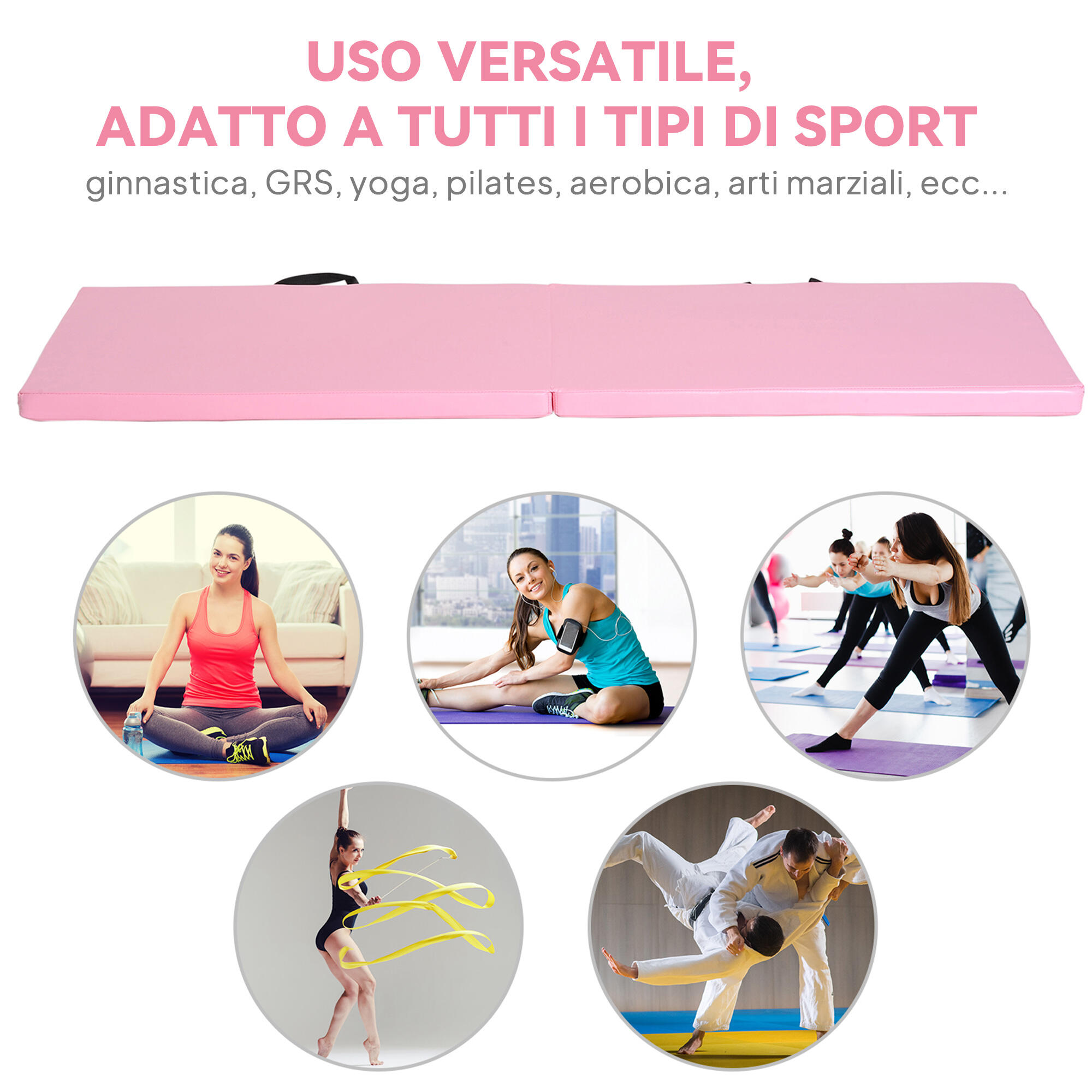 HOMCOM Tappetino da Ginnastica Pieghevole e Antiscivolo 180x60x5 cm Rosa 4/7