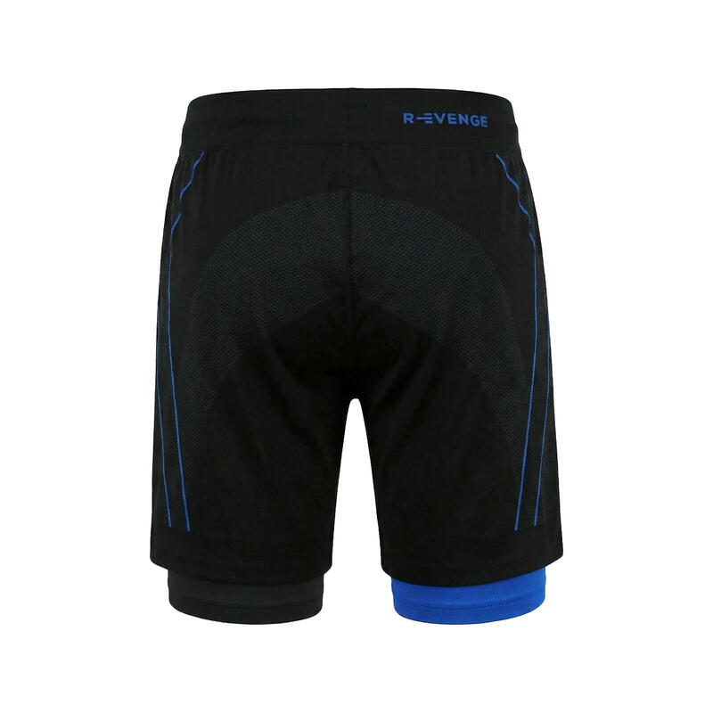 Pantaloni scurți bărbați cu șosetă, negru/albastru, pentru sală