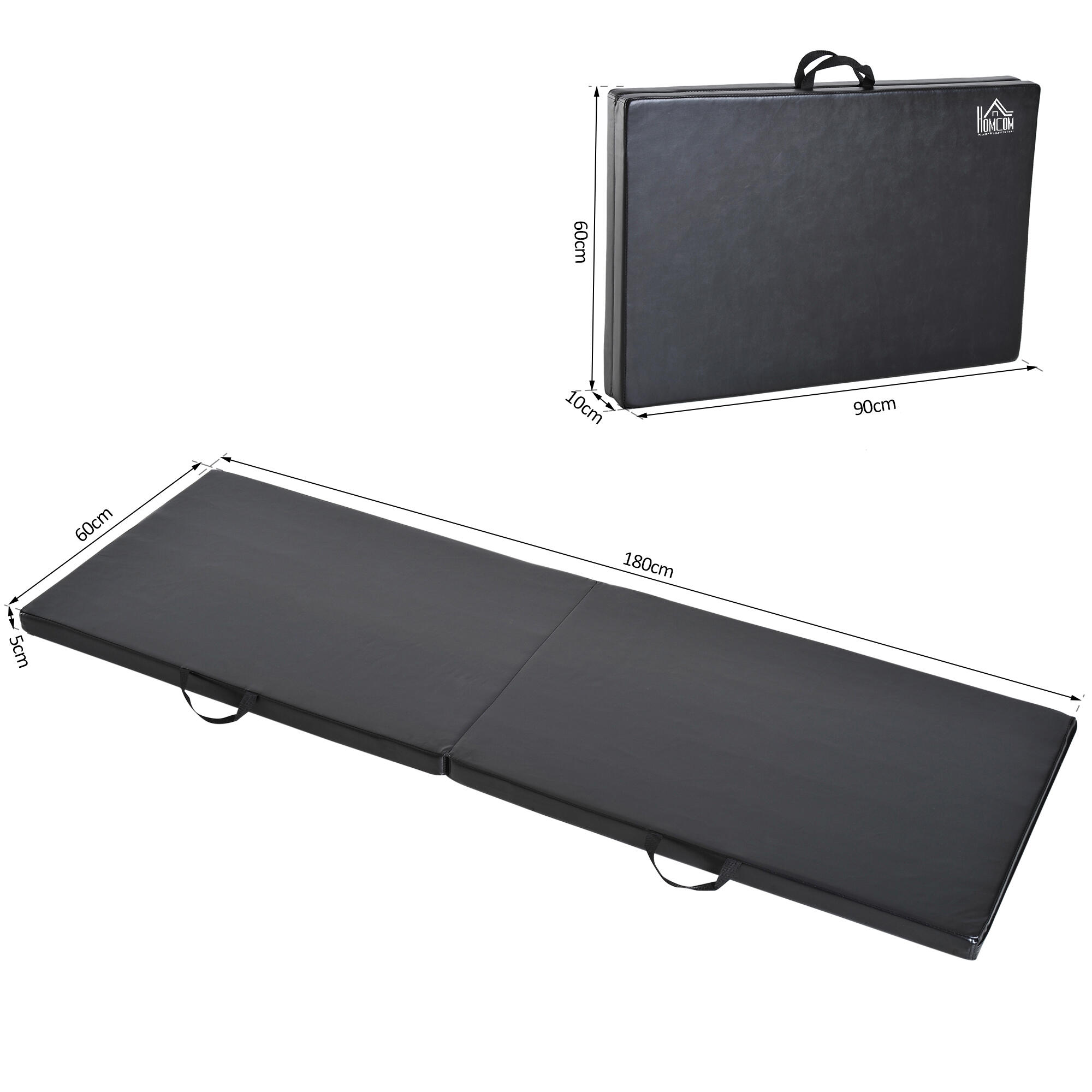 HOMCOM Tappetino da Ginnastica Pieghevole e Antiscivolo 180x60x5 cm Nero 3/7