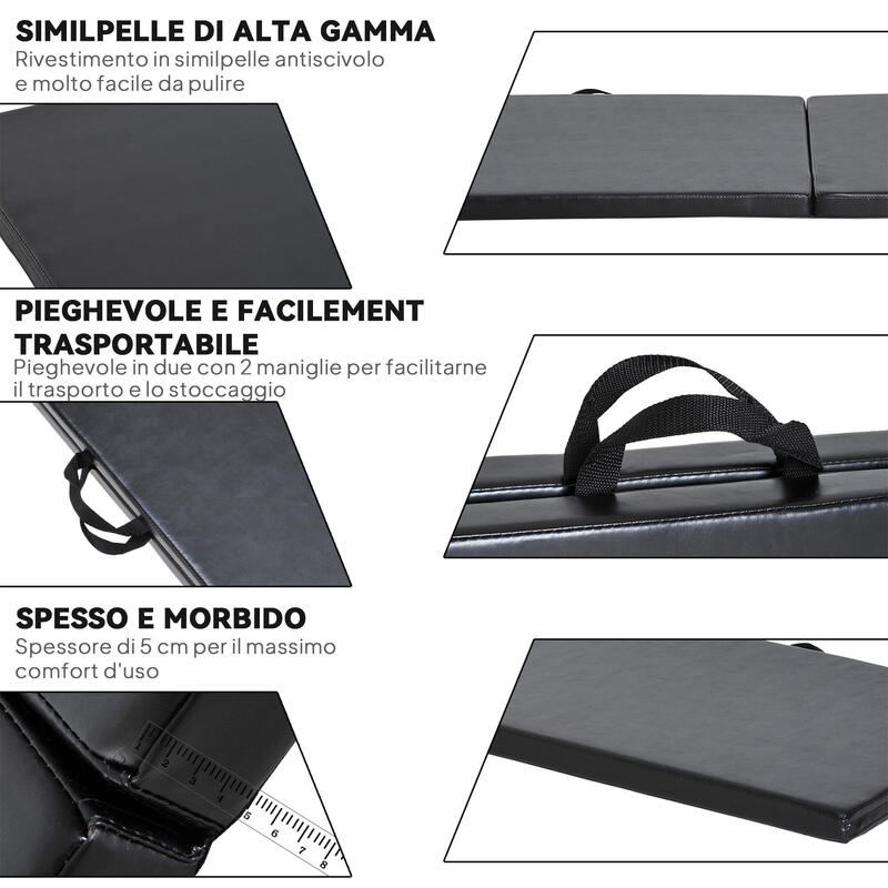 Saltea de gimnastică pliabilă antiderapantă HOMCOM 180x60x5cm, neagră
