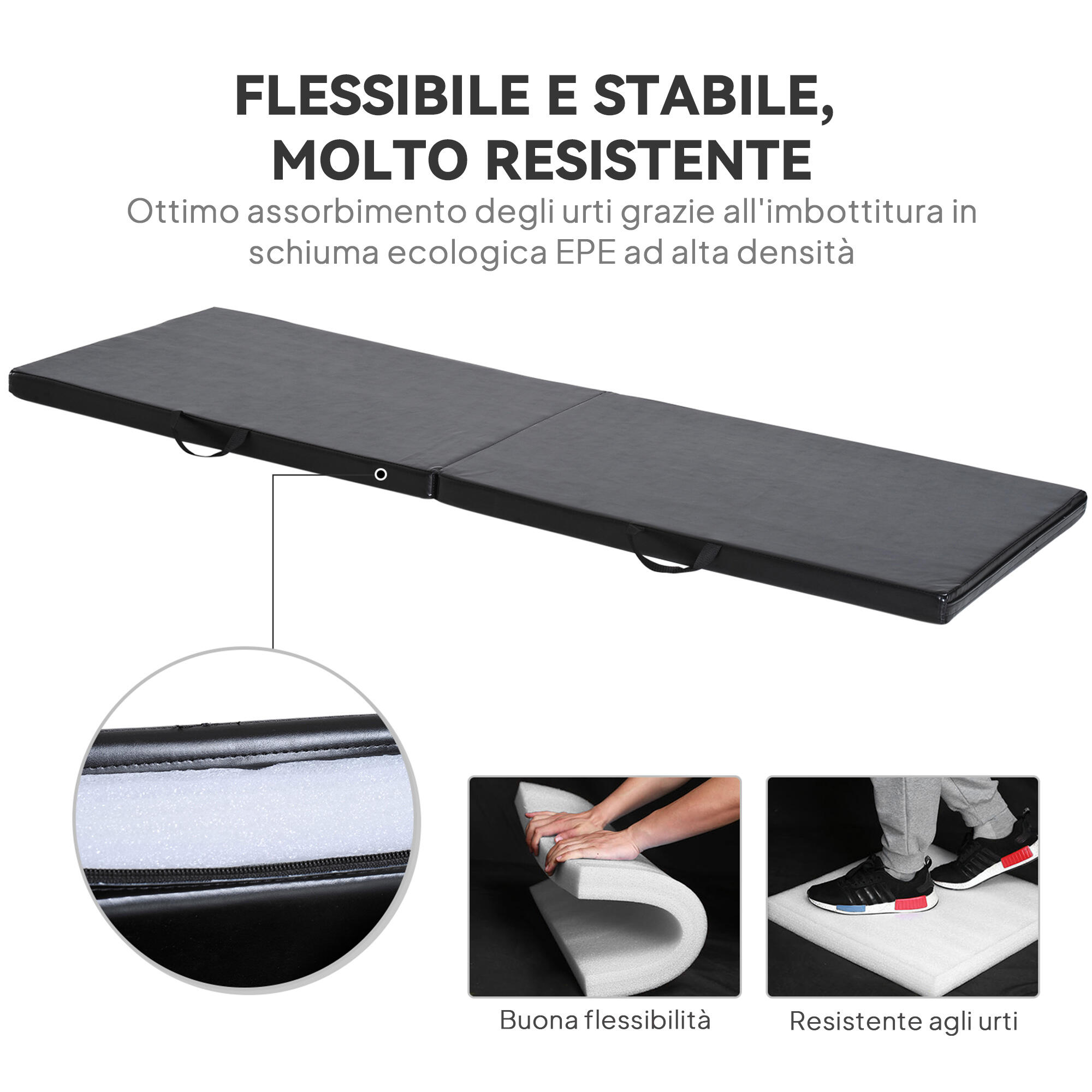 HOMCOM Tappetino da Ginnastica Pieghevole e Antiscivolo 180x60x5 cm Nero 7/7