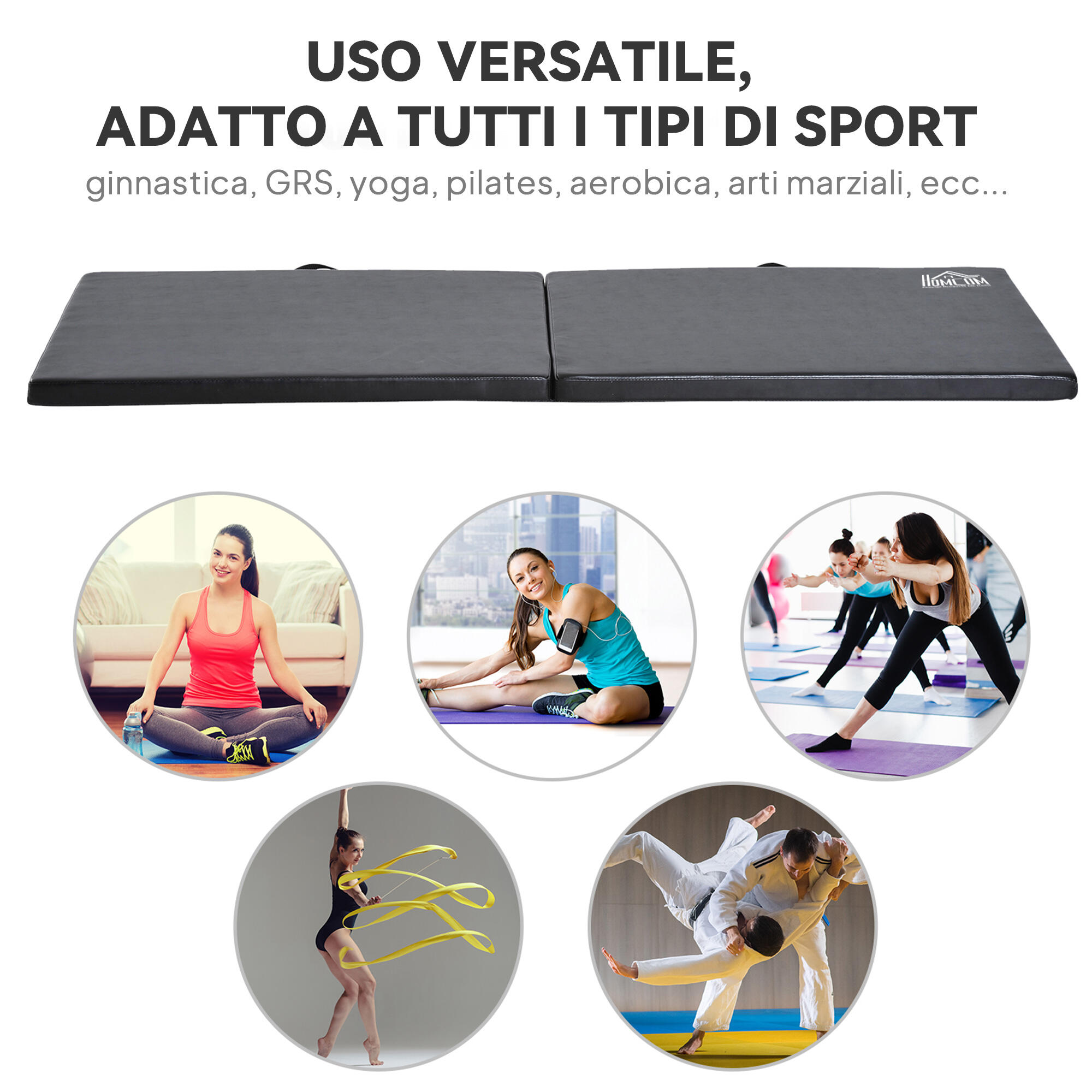 HOMCOM Tappetino da Ginnastica Pieghevole e Antiscivolo 180x60x5 cm Nero 4/7
