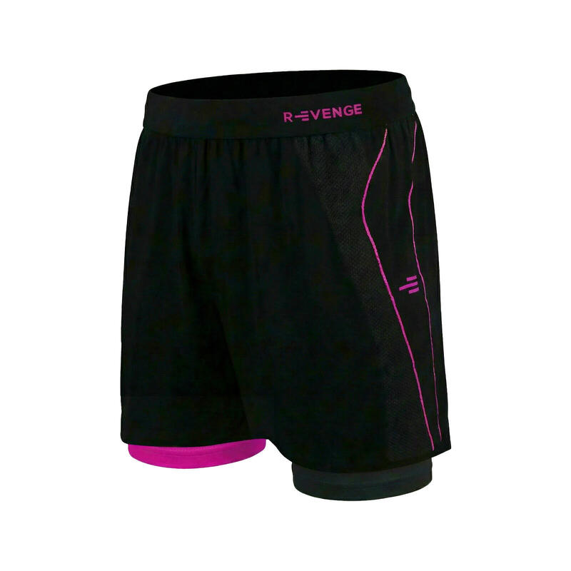 Pantaloni scurți bărbați cu șosetă, negru/fucsia, pentru sală