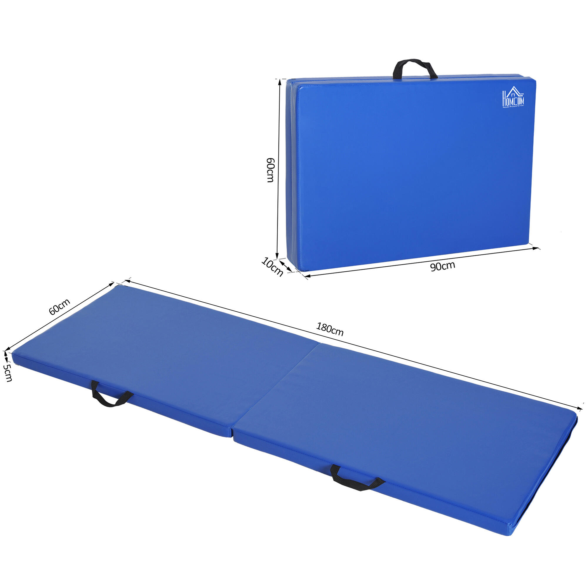 HOMCOM Tappetino da Ginnastica Pieghevole e Antiscivolo 180x60x5 cm Blu 3/7