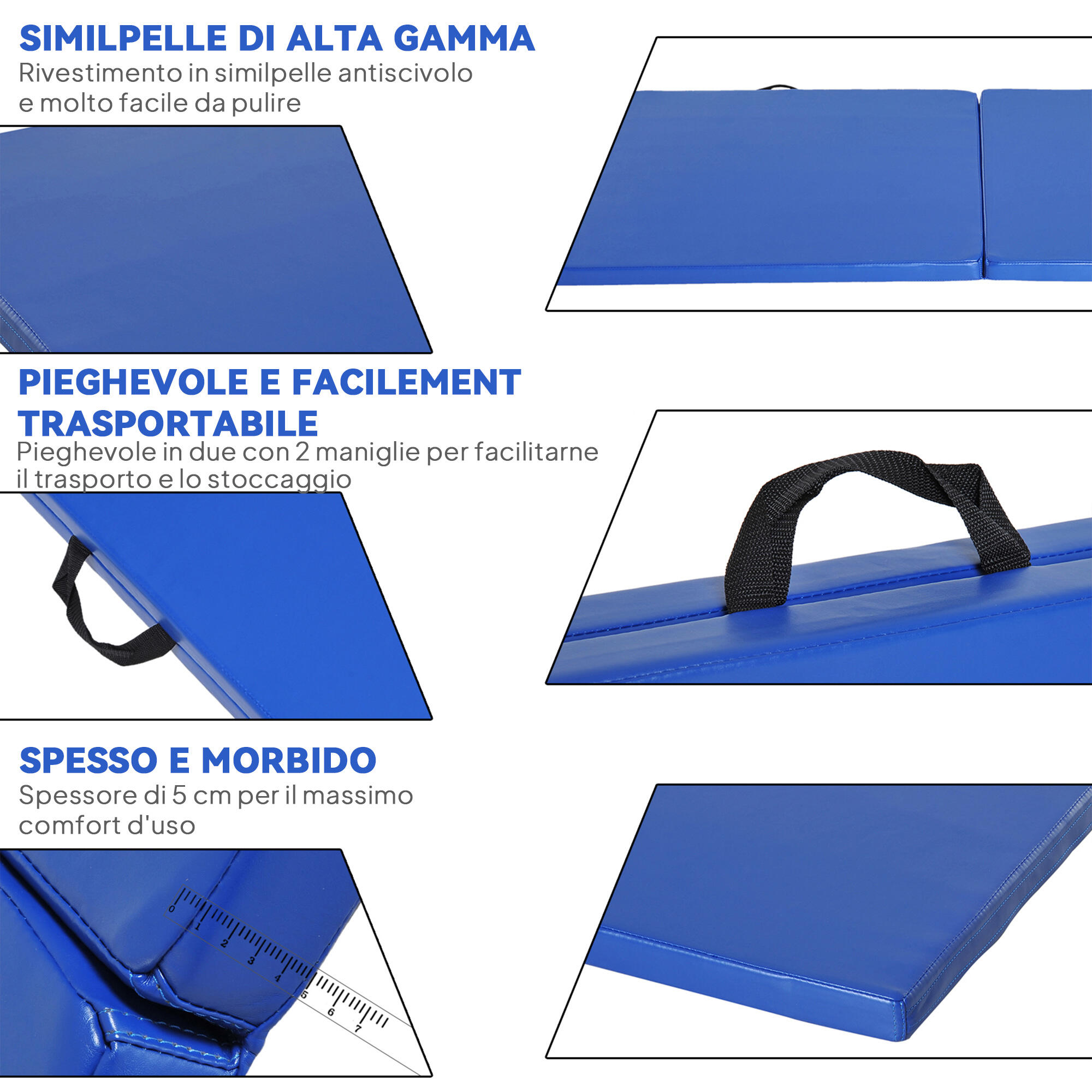 HOMCOM Tappetino da Ginnastica Pieghevole e Antiscivolo 180x60x5 cm Blu 6/7