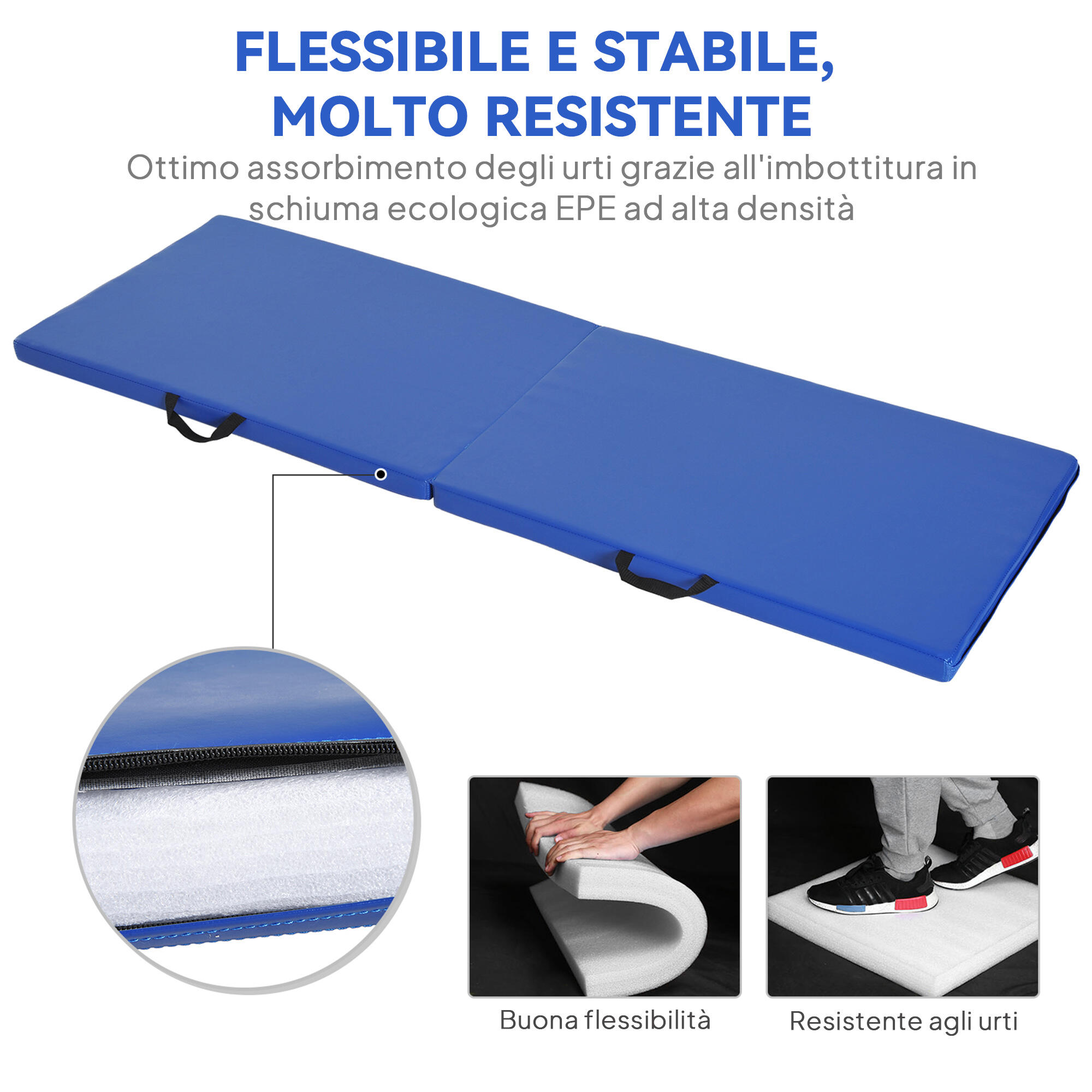 HOMCOM Tappetino da Ginnastica Pieghevole e Antiscivolo 180x60x5 cm Blu 7/7