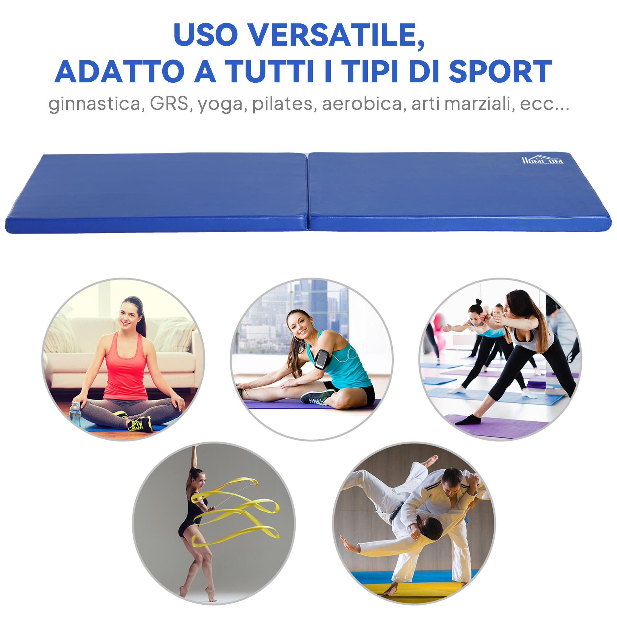 HOMCOM Tappetino da Ginnastica Pieghevole e Antiscivolo 180x60x5 cm Blu 4/7