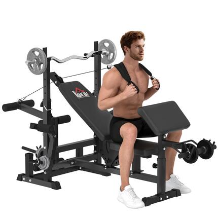 Banc de musculation réglable avec support pour barre d'haltères, acier et
