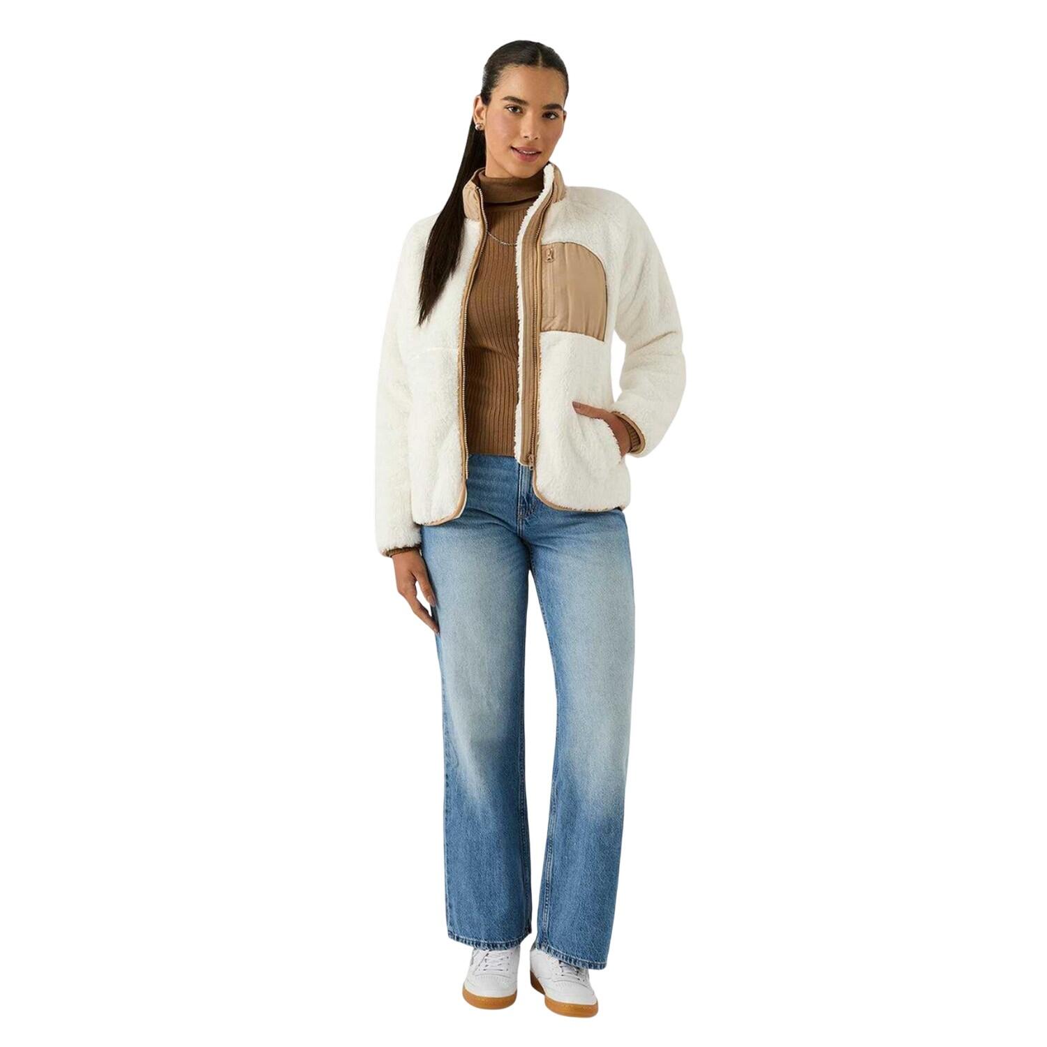 Womens/Ladies Double Monkey Fleece Jacket (Cream) 4/4