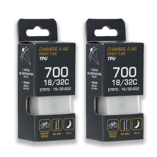 Lot de 2 Chambres à air TPU 700 x 18–32 – Presta – Vélo Route - 45g