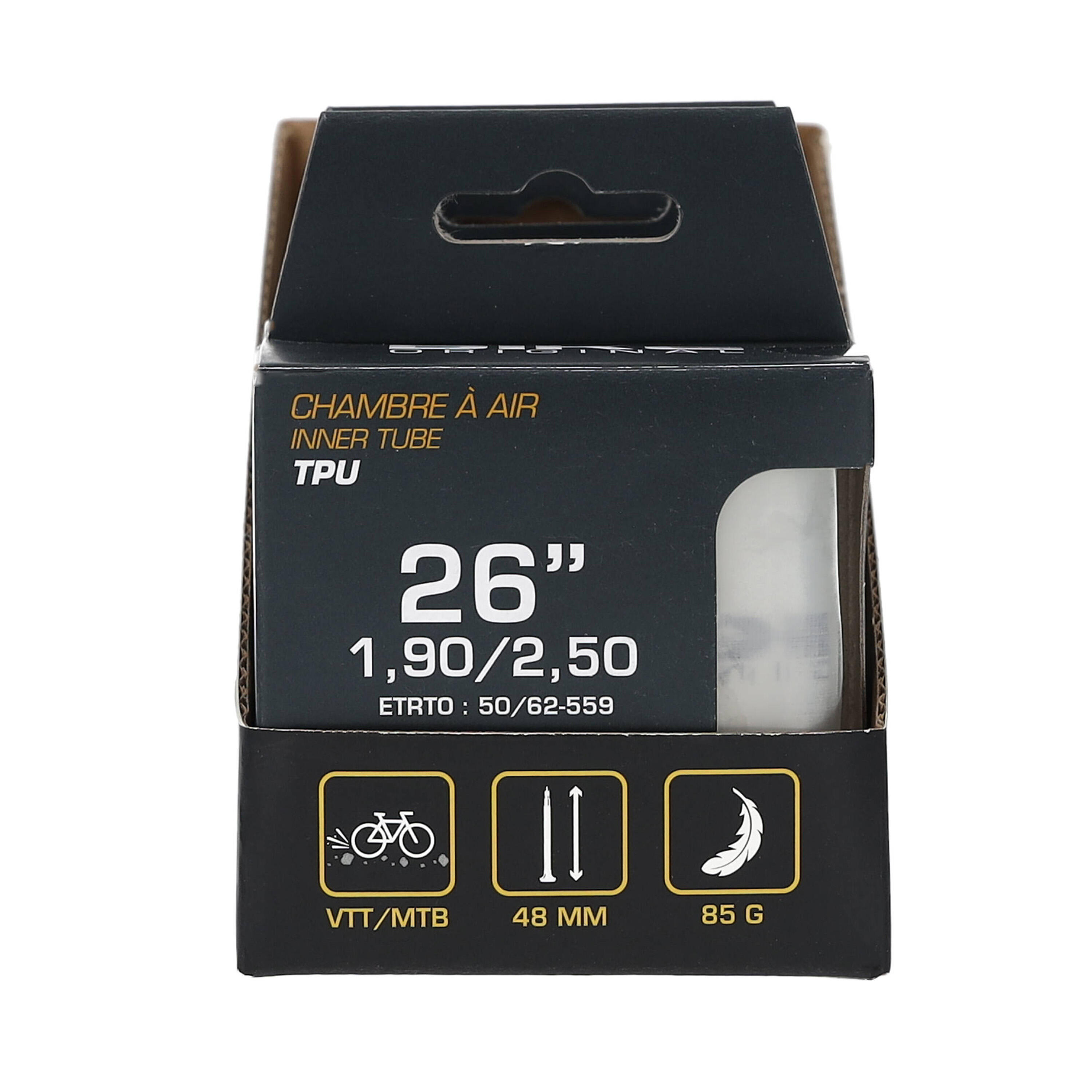 Lot de 2 Chambres à Air TPU VTT 26" – Ultra Légère 85 g – Valve Presta 48 mm 3/6