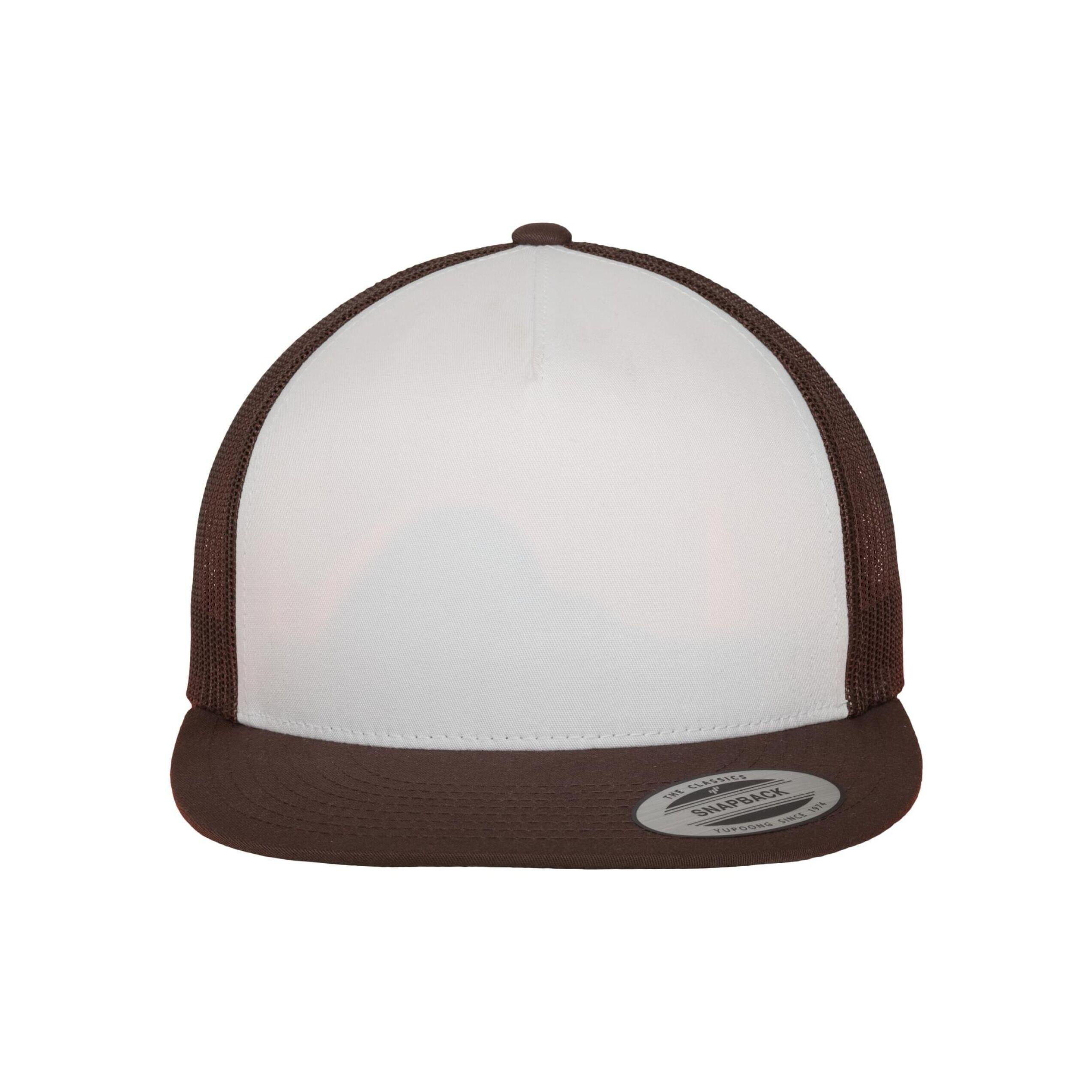 Cappellino Da Camionista Semplice Adulto Unisex Flexfit Classic Marrone Bianco 2/4