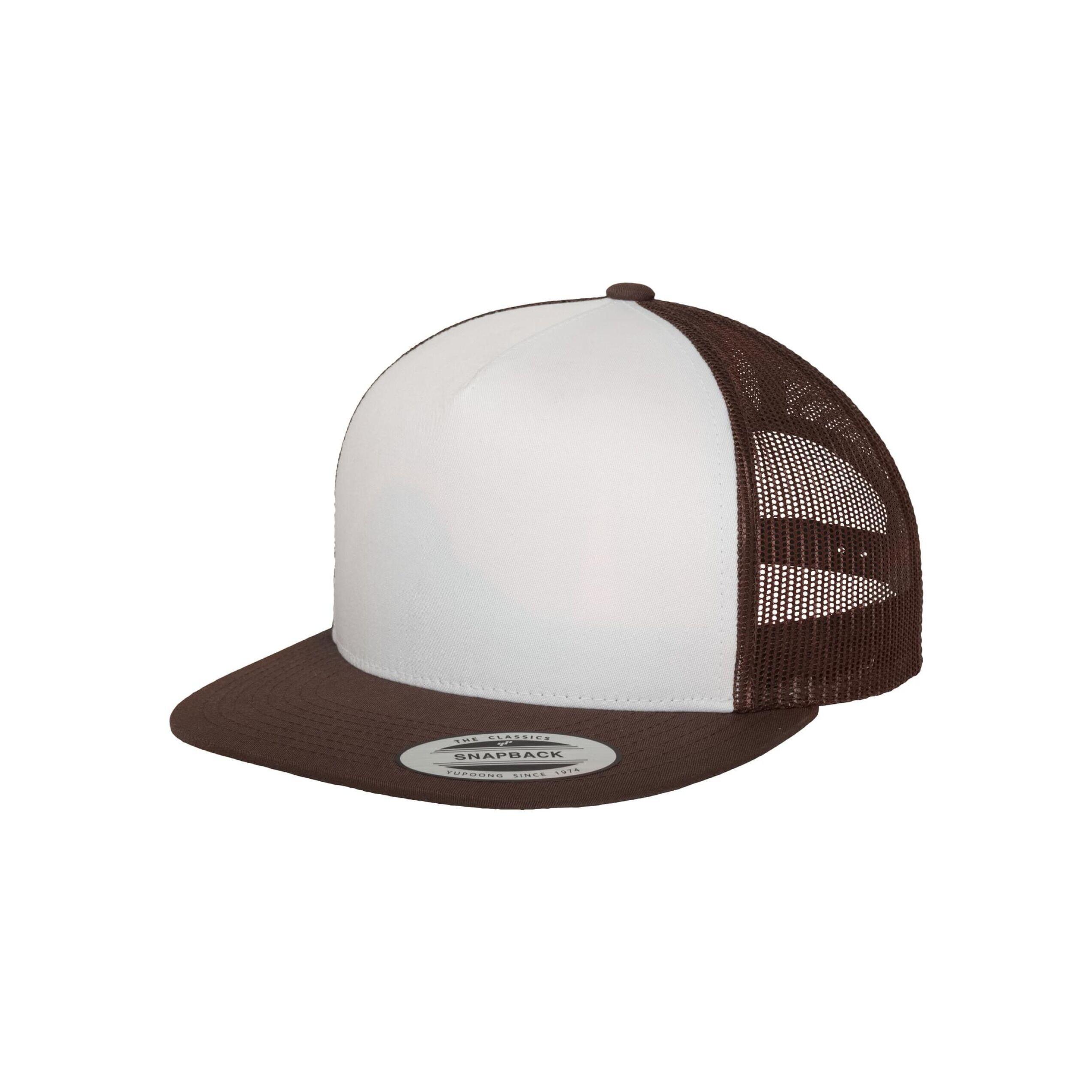 Cappellino Da Camionista Semplice Adulto Unisex Flexfit Classic Marrone Bianco 4/4