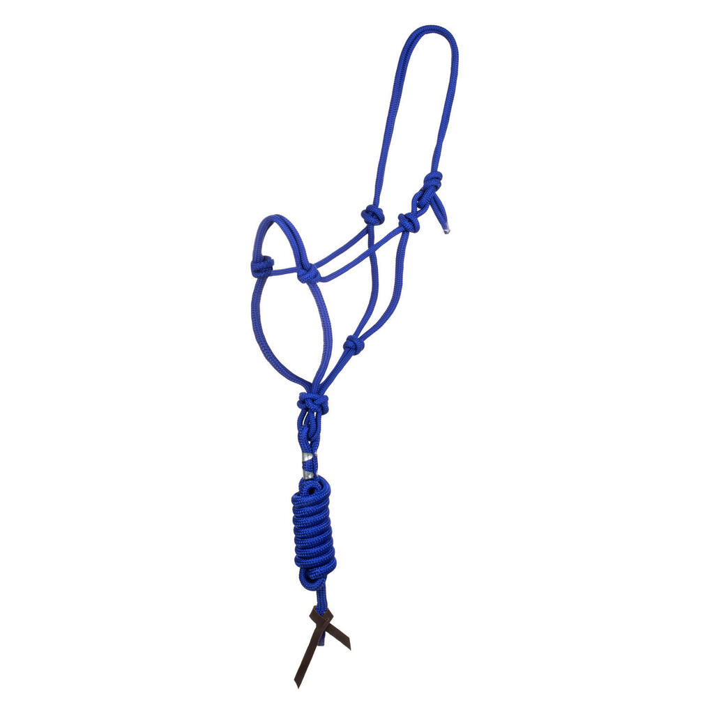 Knotted rope halter with lead