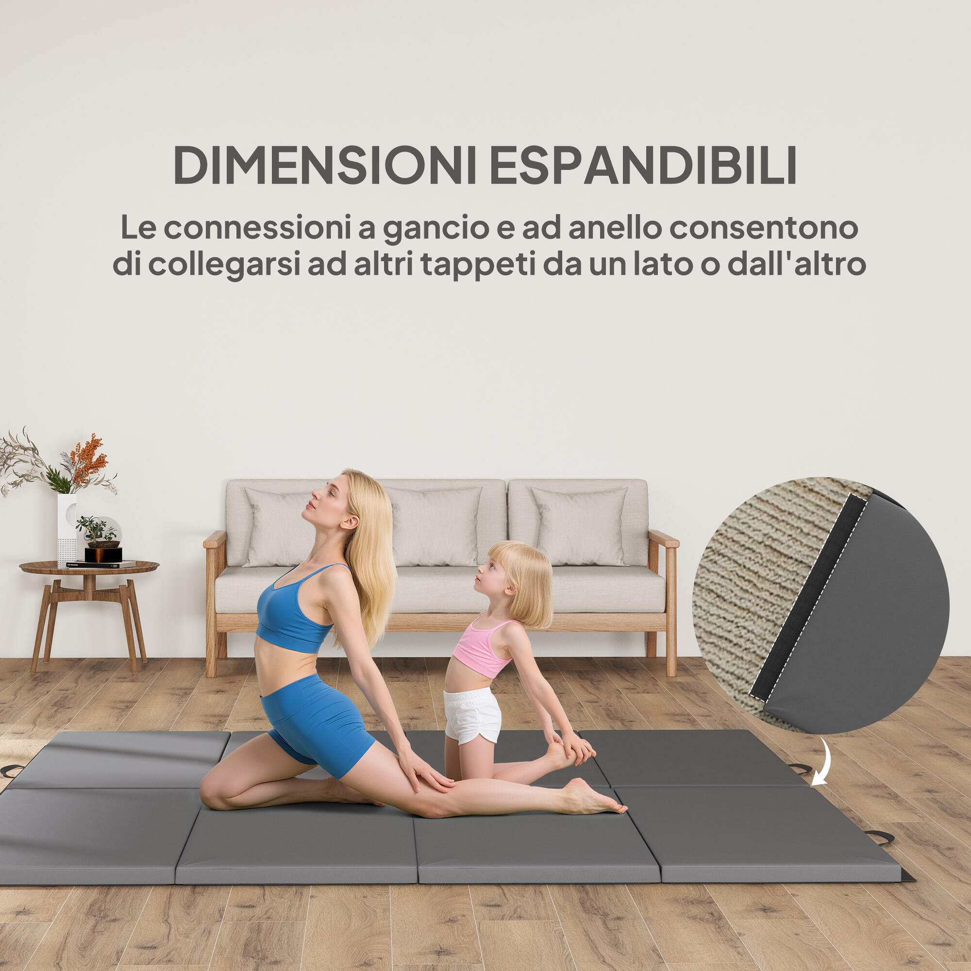 HOMCOM Tappetino da Ginnastica Pieghevole e Antiscivolo 240x120x5 cm Grigio 6/7