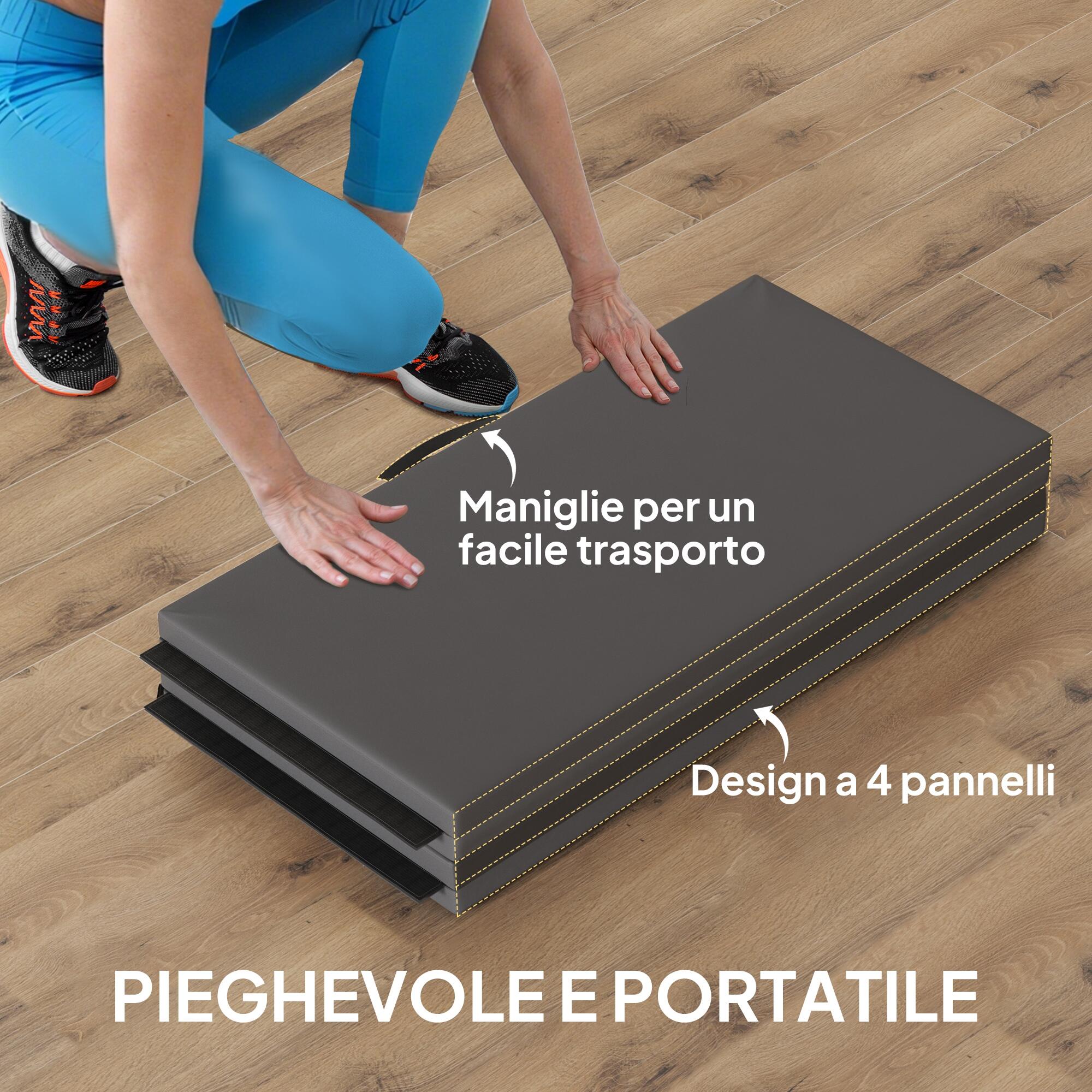 HOMCOM Tappetino da Ginnastica Pieghevole e Antiscivolo 240x120x5 cm Grigio 4/7
